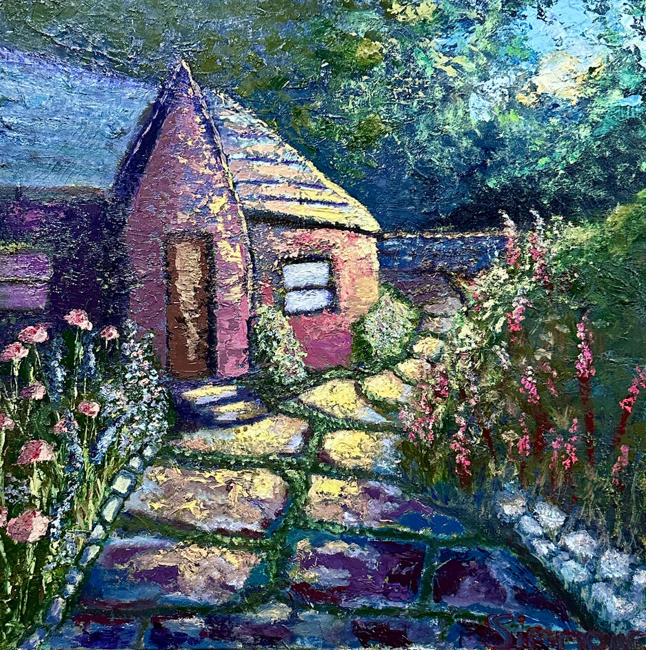 "Enchanted" Painting of of a house with a garden